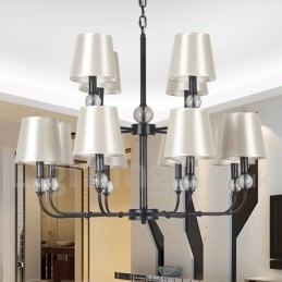 Lámpara de araña contemporánea estilo vela negra grande de 12 luces, estilo retro de 2 niveles