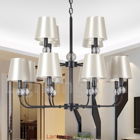 Lámpara de araña contemporánea estilo vela negra grande de 12 luces, estilo retro de 2 niveles Lámpara de araña contemporánea estilo vela negra grande de 12 luces, estilo retro de 2 niveles