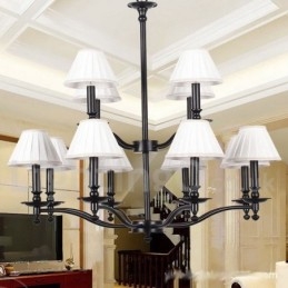 Lámpara de araña grande estilo vela de 12 luces, estilo rústico retro de 2 niveles