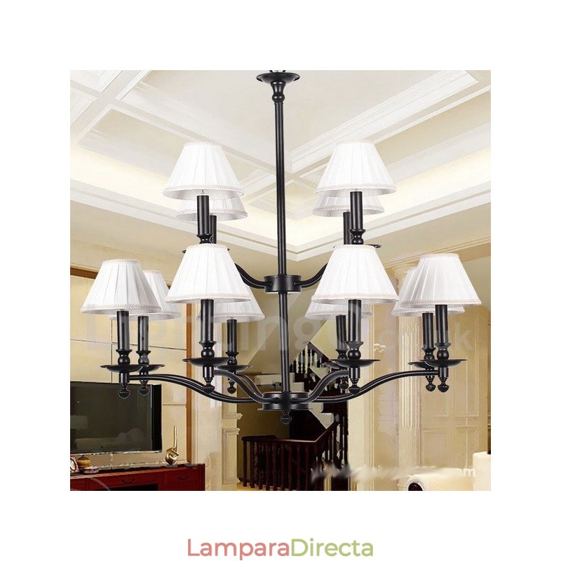 Lámpara de araña grande estilo vela de 12 luces, estilo rústico retro de 2 niveles