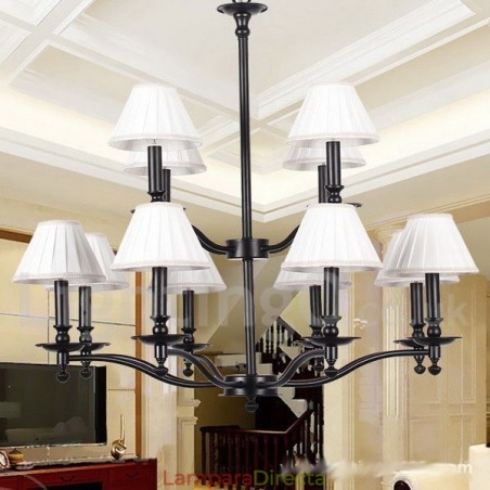 Lámpara de araña grande estilo vela de 12 luces, estilo rústico retro de 2 niveles Lámpara de araña grande estilo vela de 12 luces, estilo rústico retro de 2 niveles