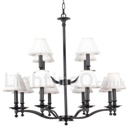 Lámpara de araña grande estilo vela de 12 luces, estilo rústico retro de 2 niveles