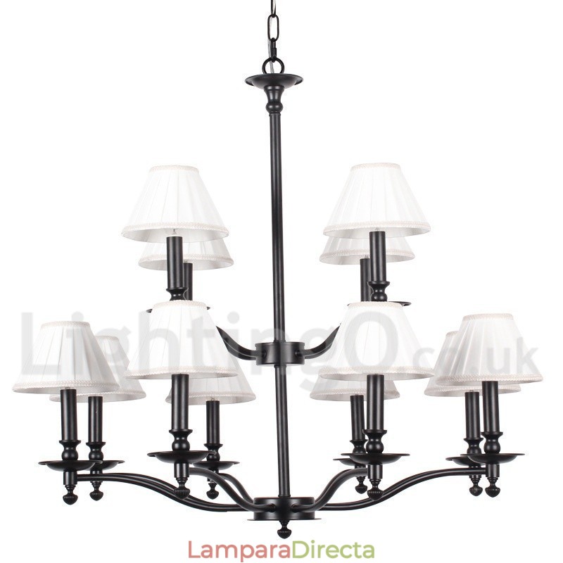 Lámpara de araña grande estilo vela de 12 luces, estilo rústico retro de 2 niveles
