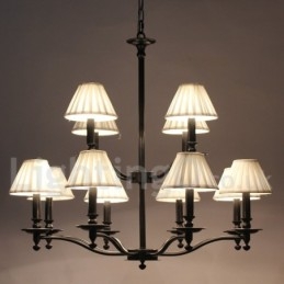Lámpara de araña grande estilo vela de 12 luces, estilo rústico retro de 2 niveles