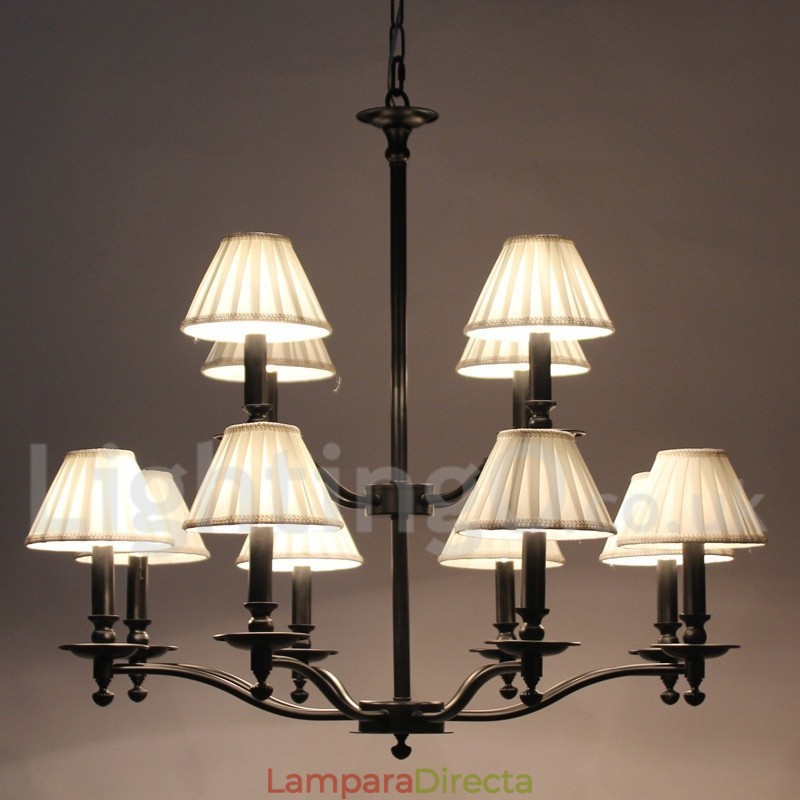 Lámpara de araña grande estilo vela de 12 luces, estilo rústico retro de 2 niveles