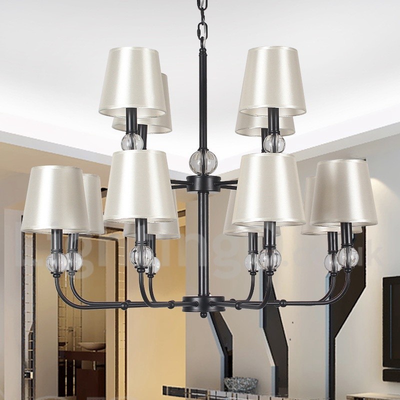 Lámpara de araña grande estilo vela, estilo rústico retro, color negro, de 12 luces y 2 niveles