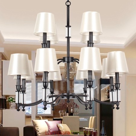 Lámpara de araña grande estilo vela, estilo rústico retro, color negro, de 12 luces y 2 niveles Lámpara de araña grande estilo vela, estilo rústico retro, color negro, de 12 luces y 2 niveles