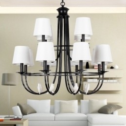Lámpara de araña grande estilo vela, estilo rústico retro, color negro, de 12 luces y 2 niveles