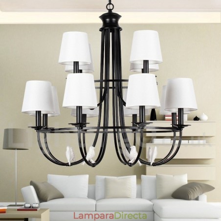 Lámpara de araña grande estilo vela, estilo rústico retro, color negro, de 12 luces y 2 niveles Lámpara de araña grande estilo vela, estilo rústico retro, color negro, de 12 luces y 2 niveles