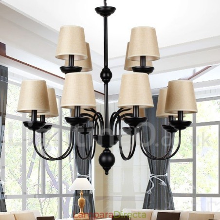 Lámpara de araña grande estilo vela, estilo rústico retro, color negro, de 12 luces y 2 niveles Lámpara de araña grande estilo vela, estilo rústico retro, color negro, de 12 luces y 2 niveles