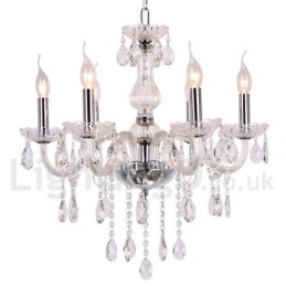 Lámpara de araña contemporánea de cristal K9 de 6 luces estilo vela
