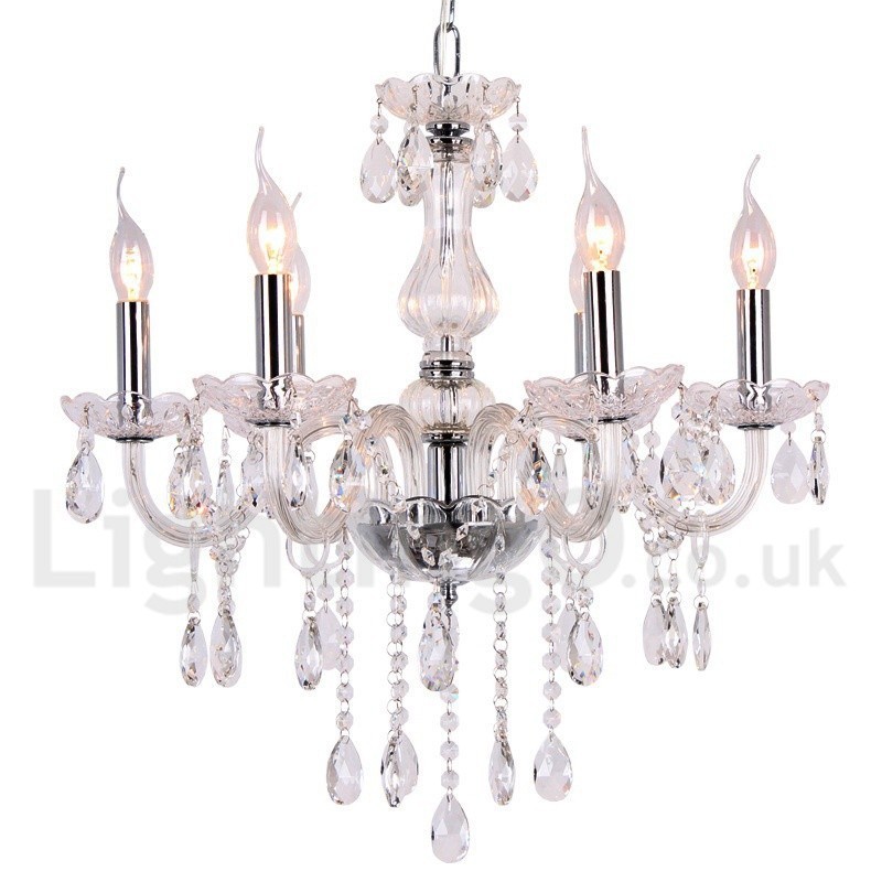Lámpara de araña contemporánea de cristal K9 de 6 luces estilo vela