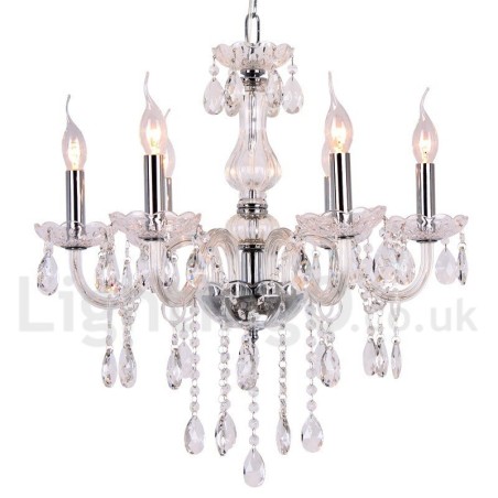 Lámpara de araña contemporánea de cristal K9 de 6 luces estilo vela Lámpara de araña contemporánea de cristal K9 de 6 luces estilo vela