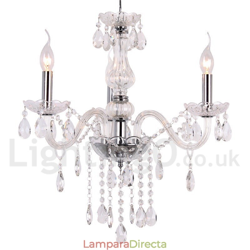 Lámpara de araña contemporánea de cristal K9 de 3 luces estilo vela