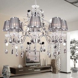 Lámpara de araña estilo vela de cristal K9 de 8 luces en gris