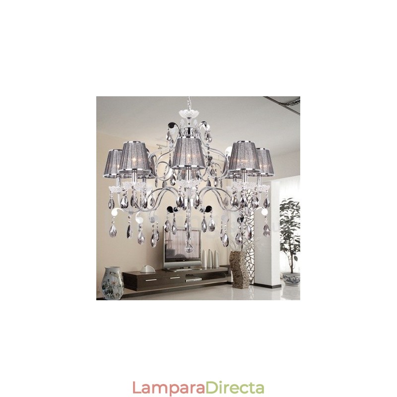 Lámpara de araña estilo vela de cristal K9 de 8 luces en gris