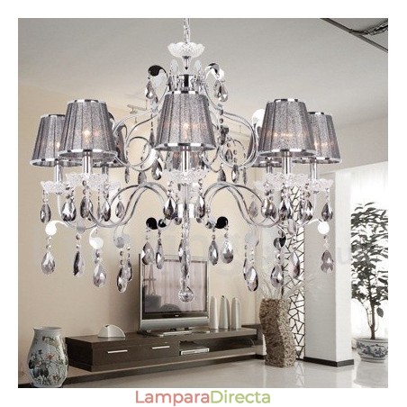 Lámpara de araña estilo vela de cristal K9 de 8 luces en gris Lámpara de araña estilo vela de cristal K9 de 8 luces en gris