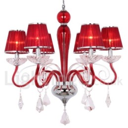 Lámpara de araña contemporánea de cristal K9 de 6 luces rojas estilo vela