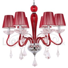 Lámpara de araña contemporánea de cristal K9 de 6 luces rojas estilo vela