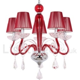 Lámpara de araña contemporánea de cristal K9 de 5 luces rojas estilo vela