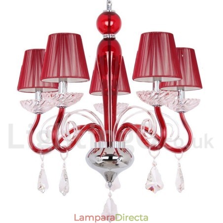 Lámpara de araña contemporánea de cristal K9 de 5 luces rojas estilo vela Lámpara de araña contemporánea de cristal K9 de 5 luces rojas estilo vela
