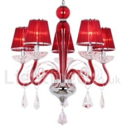 Lámpara de araña contemporánea de cristal K9 de 5 luces rojas estilo vela