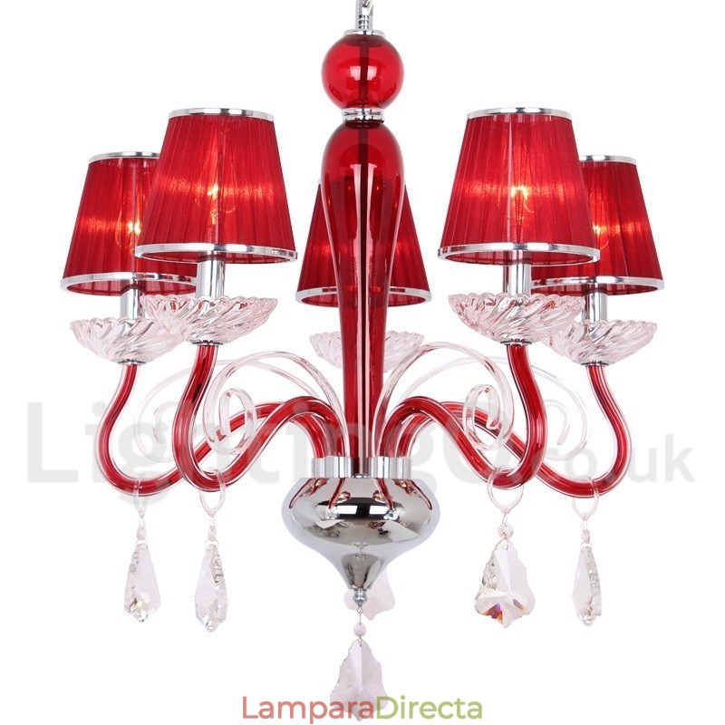 Lámpara de araña contemporánea de cristal K9 de 5 luces rojas estilo vela