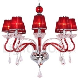 Lámpara de araña contemporánea de cristal K9 de 8 luces rojas estilo vela