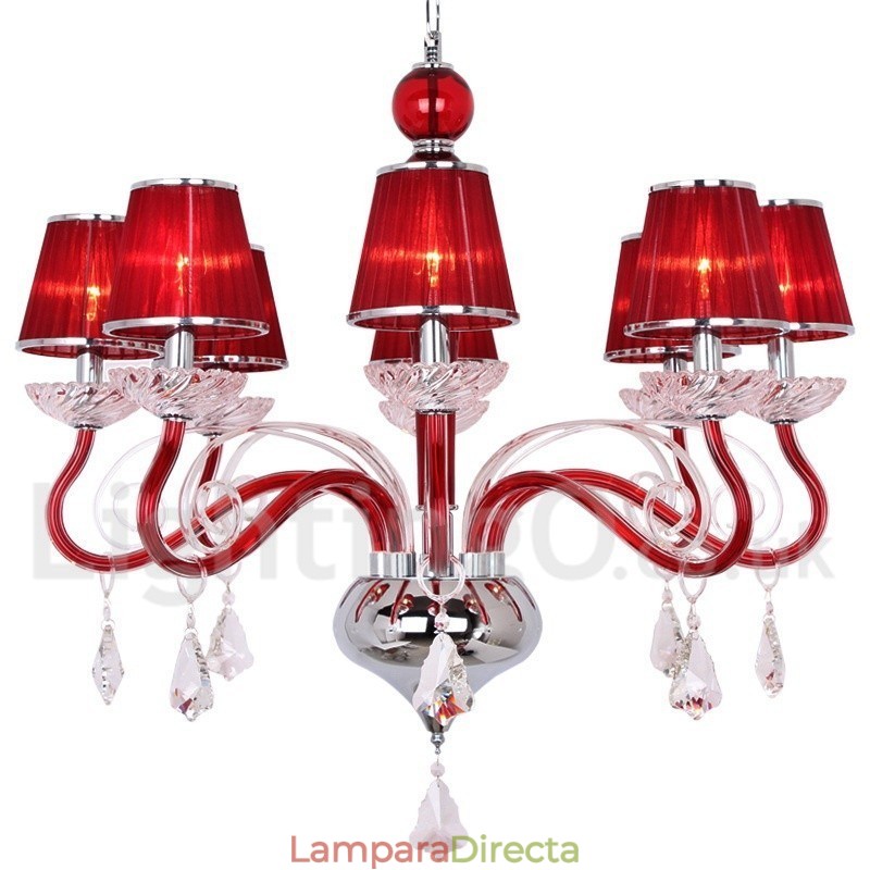 Lámpara de araña contemporánea de cristal K9 de 8 luces rojas estilo vela