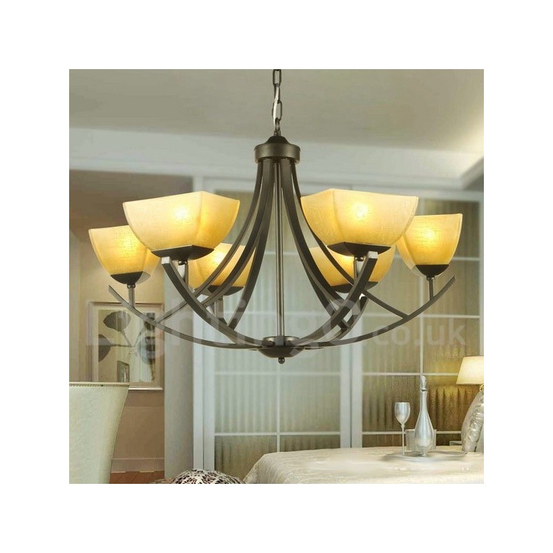 Lámpara de araña de 6 luces estilo mediterráneo con forma de vela negra