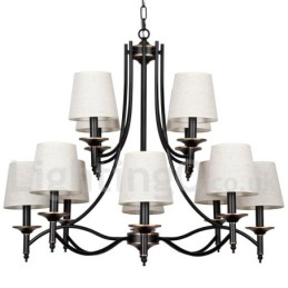 Lámpara de araña contemporánea de 12 luces, estilo retro rústico negro