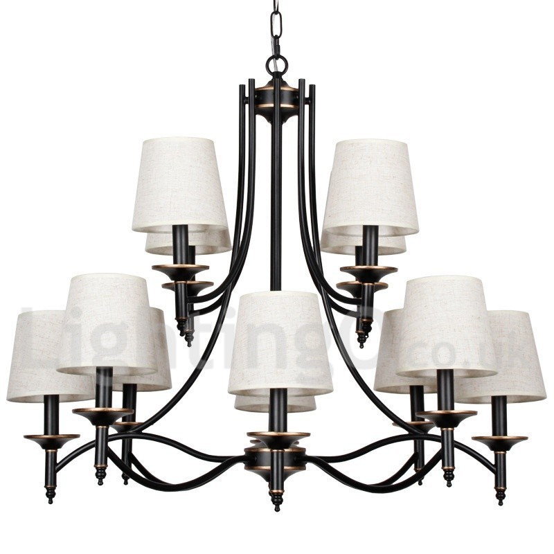 Lámpara de araña contemporánea de 12 luces, estilo retro rústico negro
