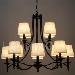 Lámpara de araña contemporánea de 12 luces, estilo retro rústico negro