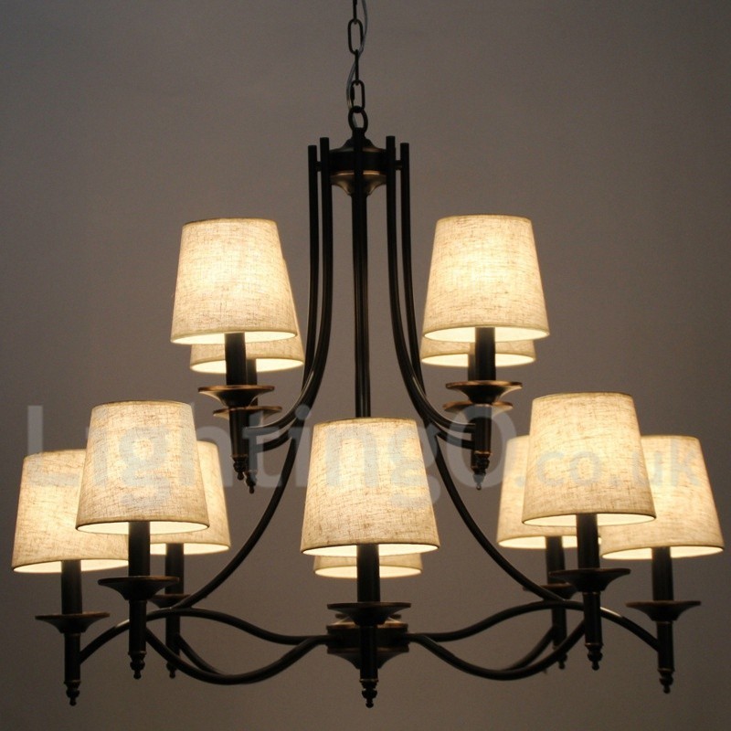 Lámpara de araña contemporánea de 12 luces, estilo retro rústico negro