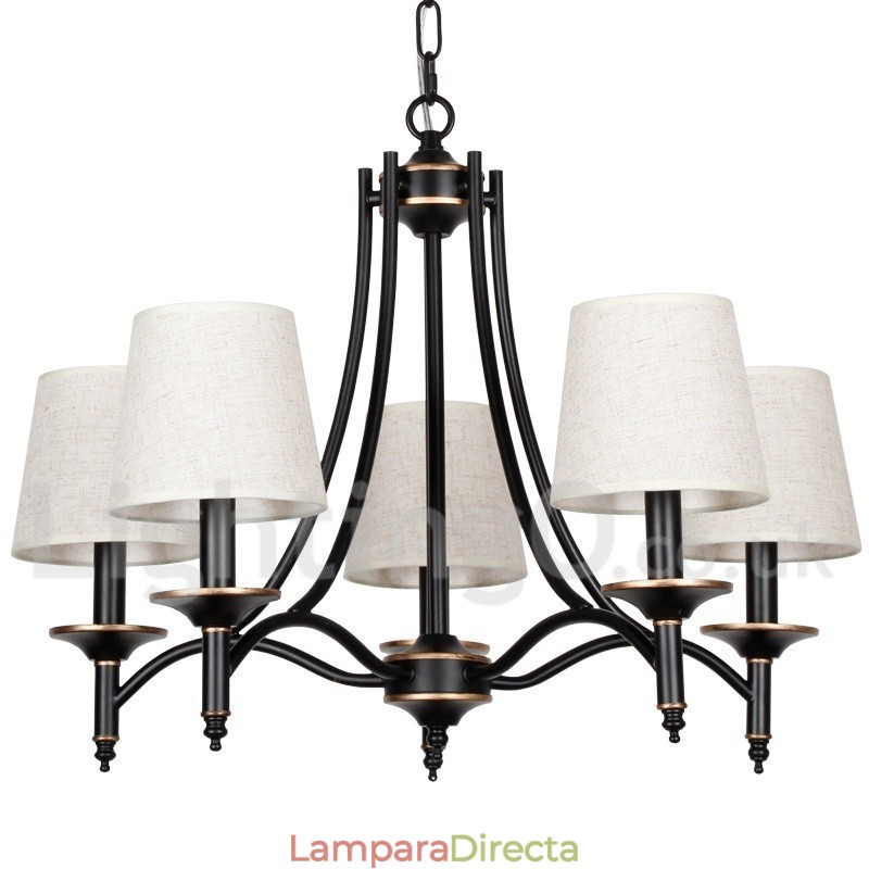 Lámpara de araña de 5 luces, estilo rústico, retro, negro, contemporánea, estilo vela