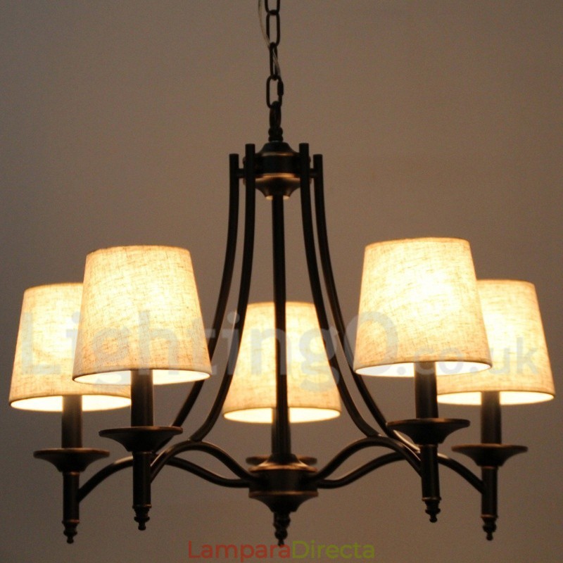 Lámpara de araña de 5 luces, estilo rústico, retro, negro, contemporánea, estilo vela