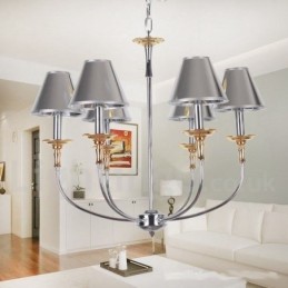 Lámpara de araña moderna contemporánea de 6 luces estilo vela cromada