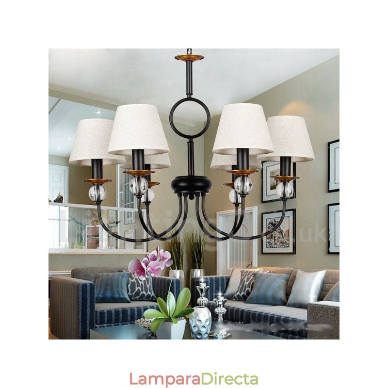 Lámpara de araña de 6 luces rústica, retro, estilo mediterráneo, contemporánea, estilo vela, color negro