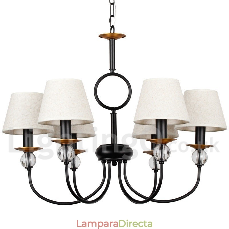Lámpara de araña de 6 luces rústica, retro, estilo mediterráneo, contemporánea, estilo vela, color negro