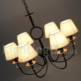 Lámpara de araña de 6 luces rústica, retro, estilo mediterráneo, contemporánea, estilo vela, color negro