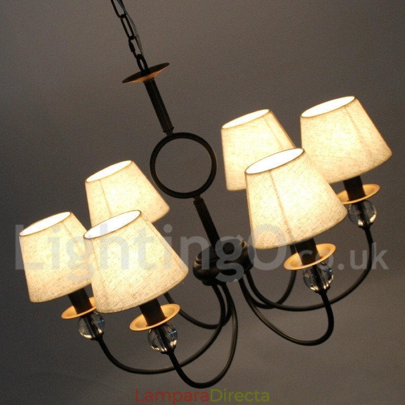 Lámpara de araña de 6 luces rústica, retro, estilo mediterráneo, contemporánea, estilo vela, color negro