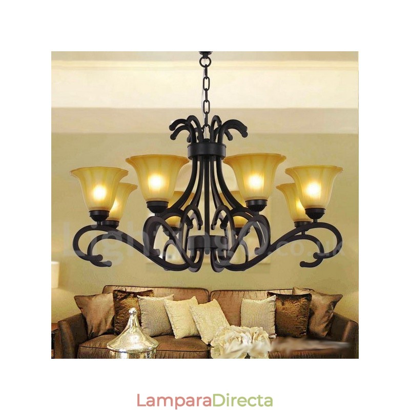 Lámpara de araña contemporánea de 8 luces, estilo vela, color negro