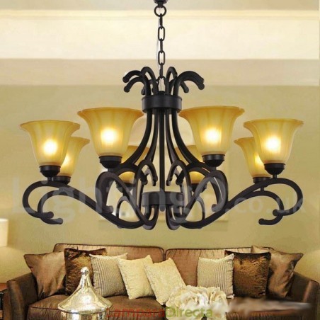 Lámpara de araña contemporánea de 8 luces, estilo vela, color negro Lámpara de araña contemporánea de 8 luces, estilo vela, color negro