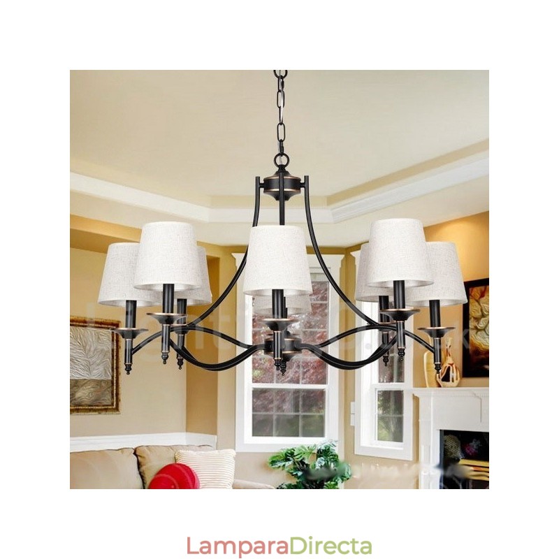Lámpara de araña contemporánea de 8 luces, estilo retro rústico negro