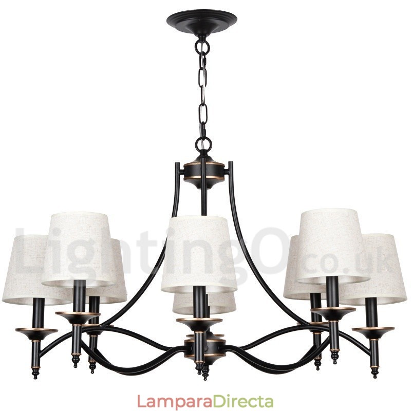 Lámpara de araña contemporánea de 8 luces, estilo retro rústico negro