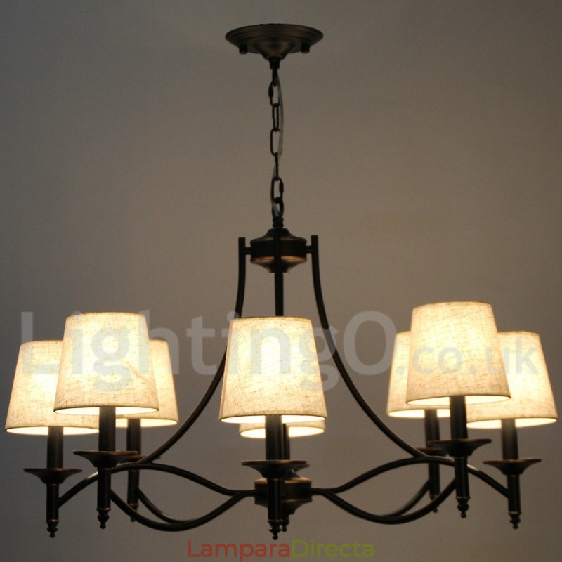 Lámpara de araña contemporánea de 8 luces, estilo retro rústico negro