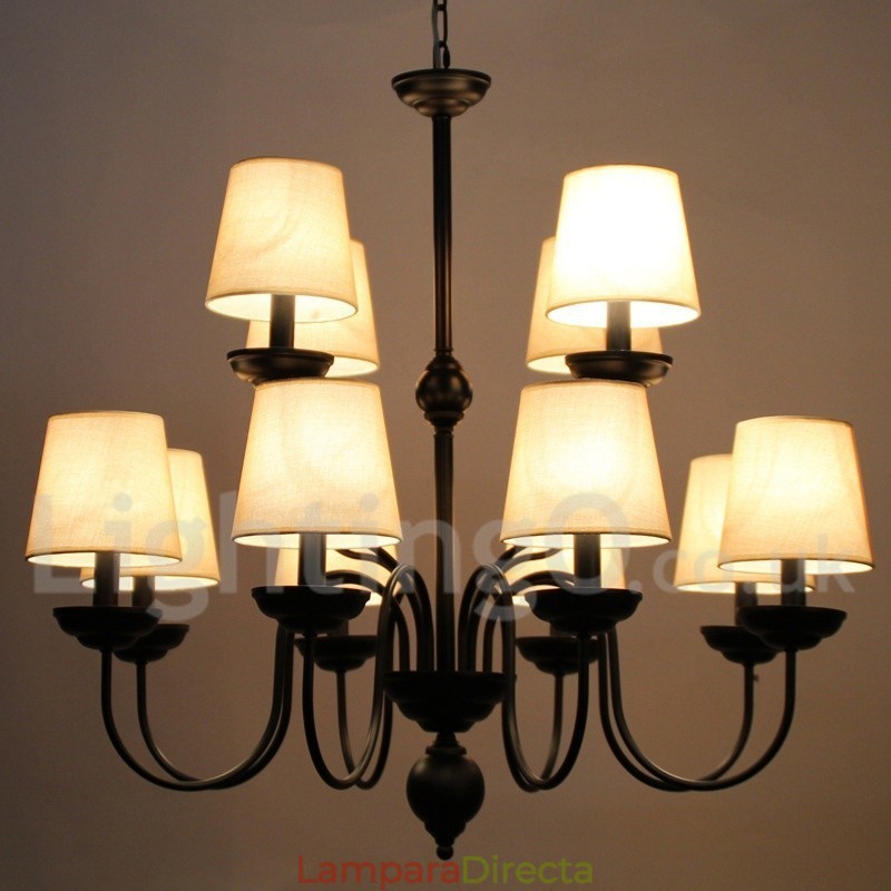 Lámpara de araña rústica de 12 luces y 2 niveles, estilo retro contemporáneo