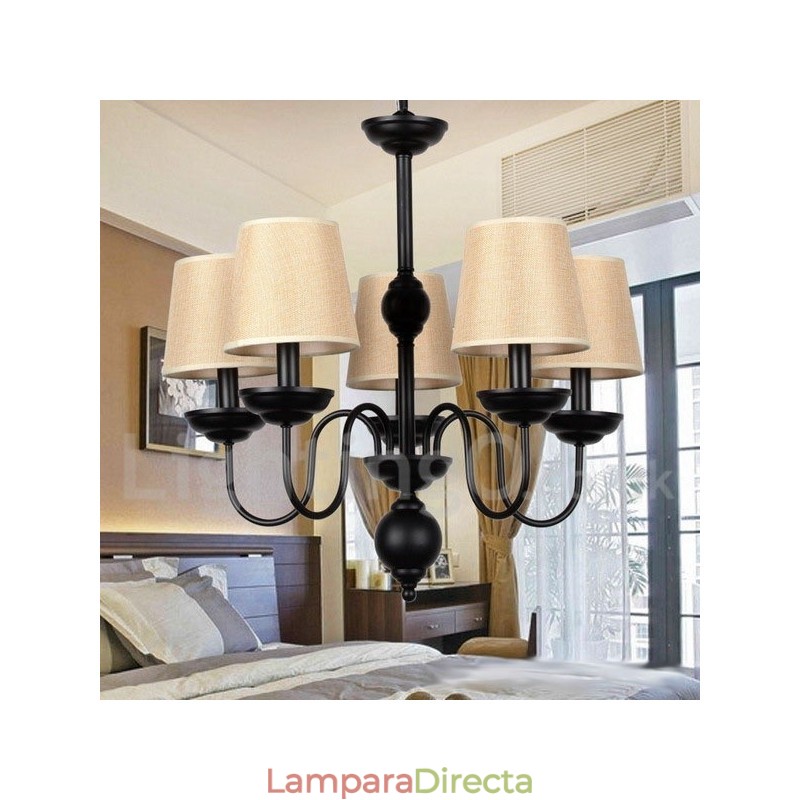 Lámpara de araña rústica retro contemporánea de 5 luces