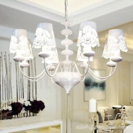 Lámpara de araña moderna contemporánea de 8 luces, estilo vela blanca hueca
