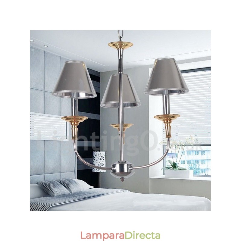 Lámpara de araña moderna contemporánea de 3 luces estilo vela cromada